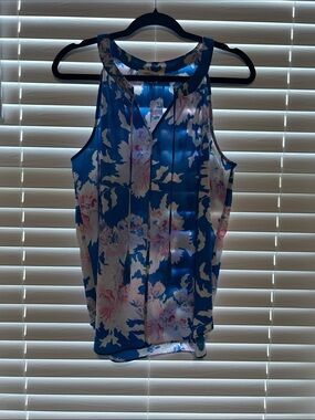 Floral Blue, Pink and White Sleeveless Women's Top